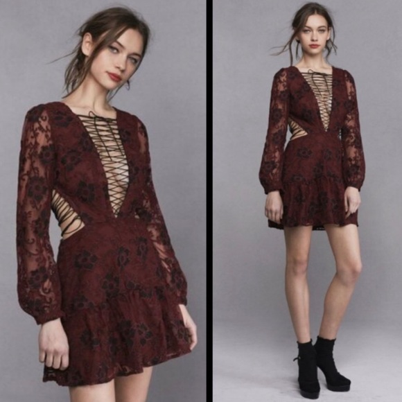 FOR LOVE AND LEMONS | Jolene Lace-Up Burgundy Dress Size S - Host Pick! - Picture 5 of 14